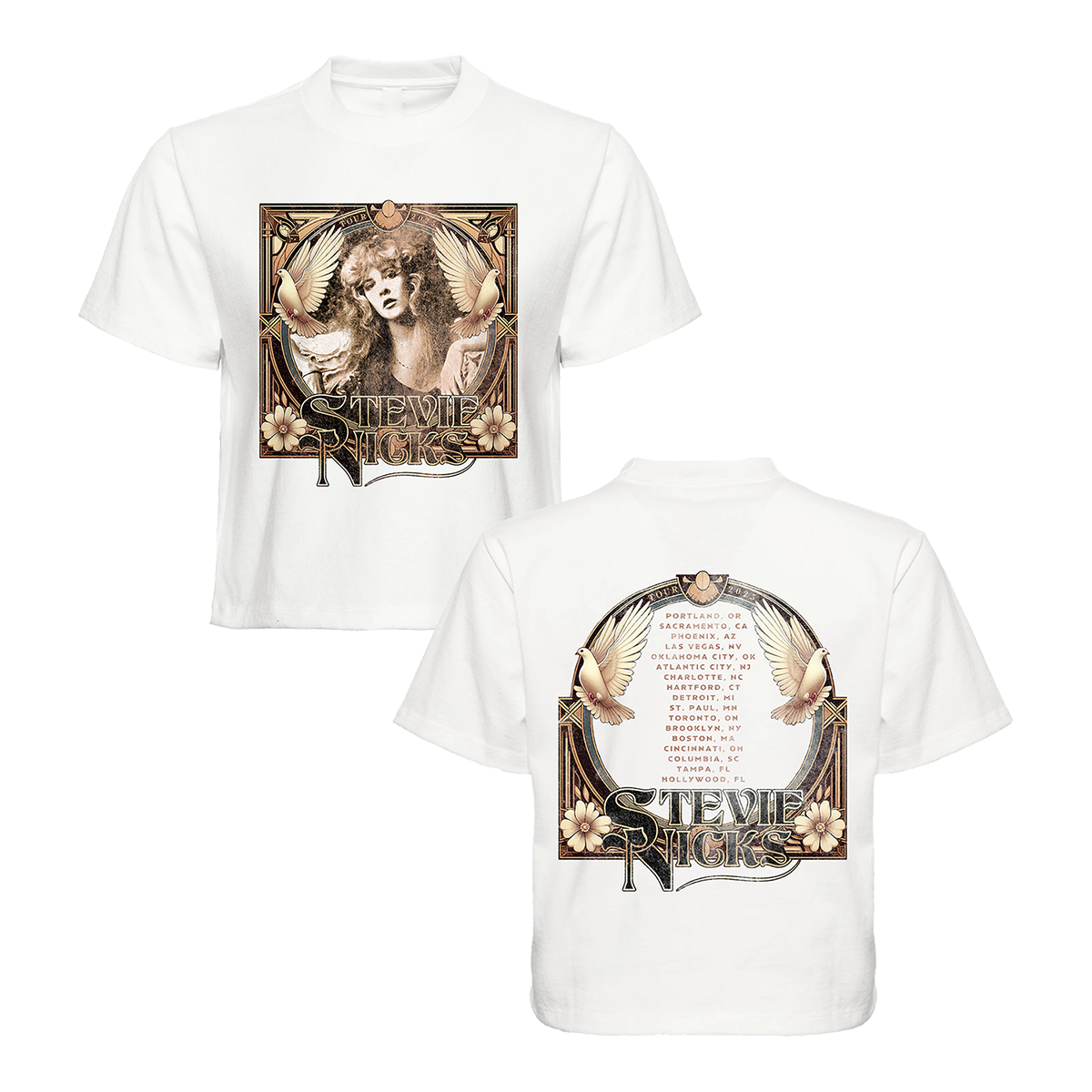 Stevie Nicks Tour 2025 Terracotta Doves Cropped Tee
